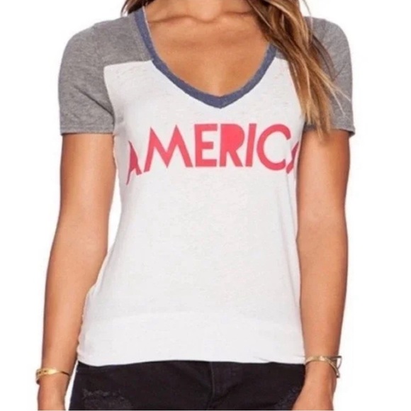 Chaser Tops - Chaser America Burnout Short Sleeve V Neck Red White & Blue Shirt Size Medium